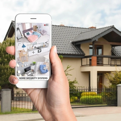 San Francisco vivint phone display of cctv live feed in front of a house
